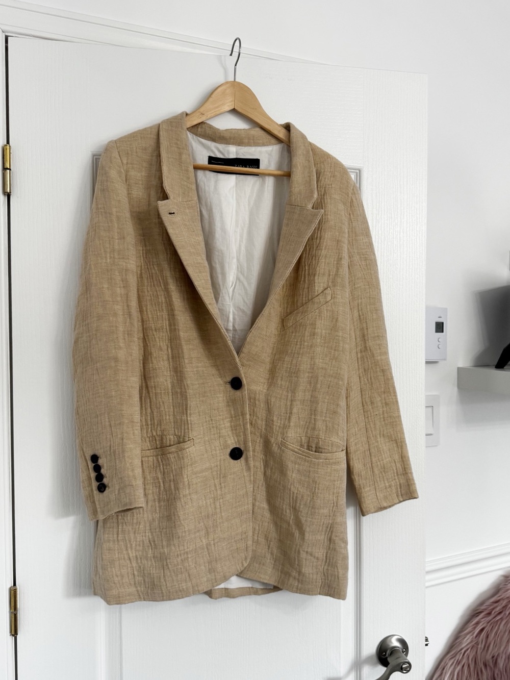 ZARA | Oatmeal Longline Linen-Blend Blazer Jacket